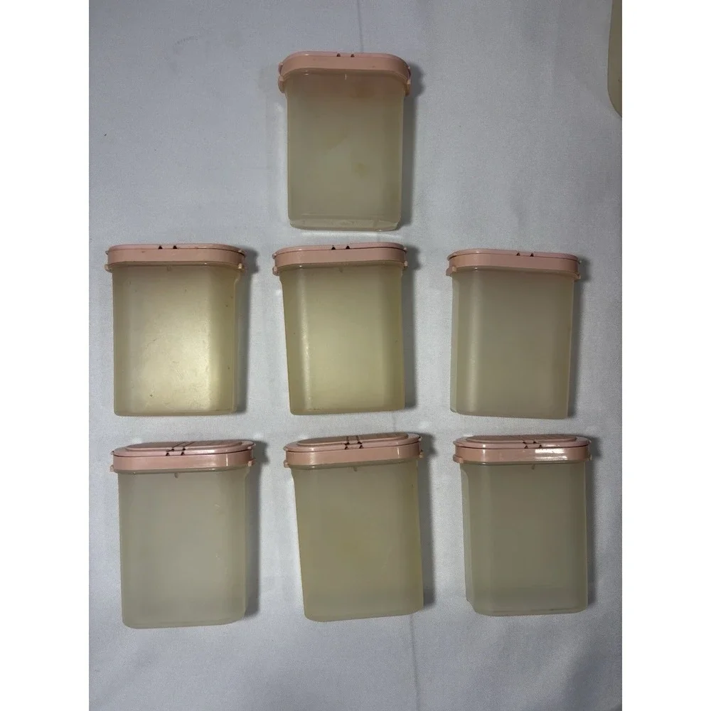 Lot Of 49 Vintage Tupperware Pink Spice Rack with Carousel, Cups, Cereal